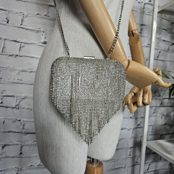 Call It Spring Farniastate Encrusted Fringe Silver Clutch Purse - NWT - Picture 10 of 10